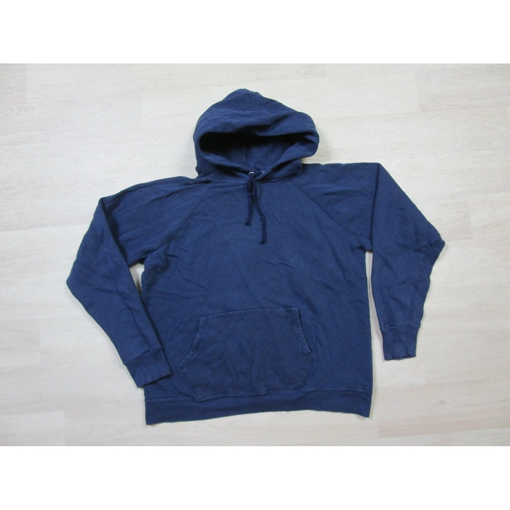Vintage Navy Blue Blank Hoodie Sweatshirt (M) 60s WOLF Gusset Raglan Cotton